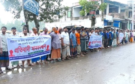 সিরাজগঞ্জের সলঙ্গায় মৎস্য আড়ত ইজারার দাবিতে মানববন্ধন
